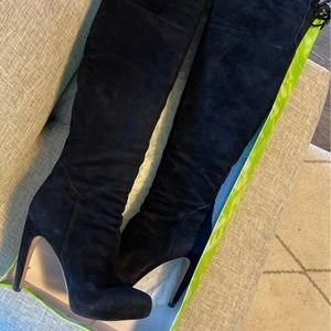 Black thigh high suede boots